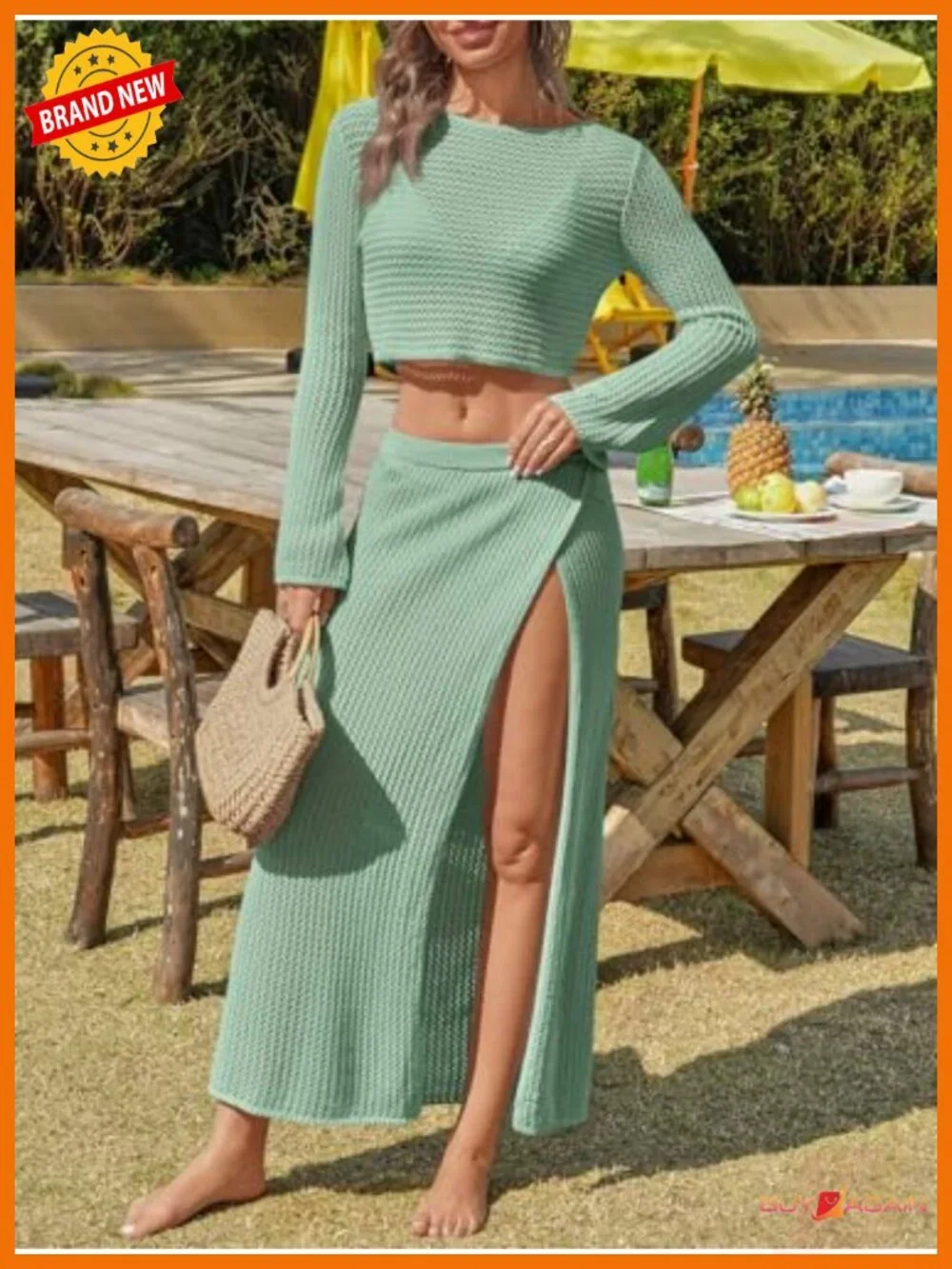 Crochet 2 Piece Beach Cover Up Set - Boat Neck Crop Top & Maxi Skirt